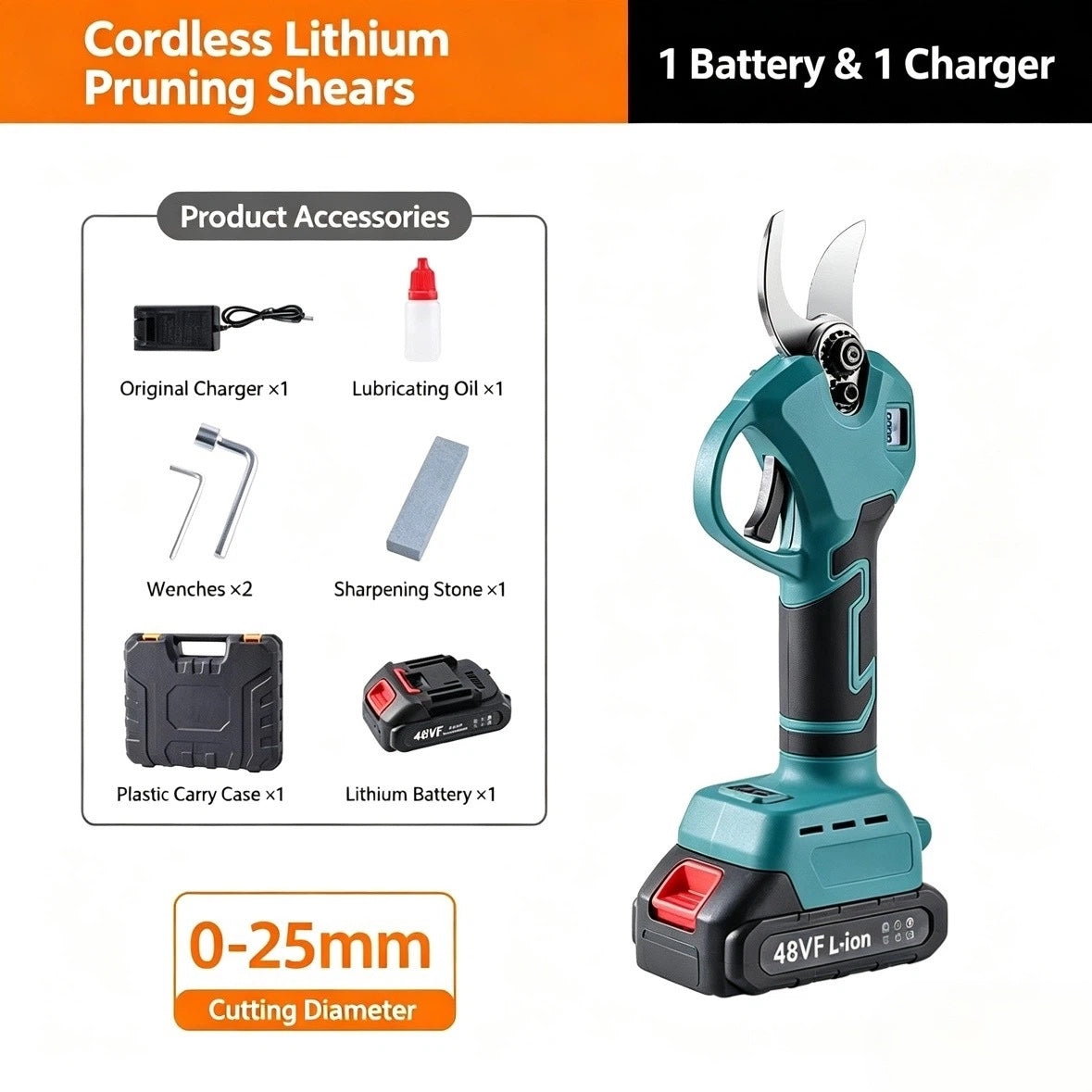 ELECTRIC PRUNING SHEARS - Cordless and 10mm Cutting Capacity, 2-Hour Fast Charge, Ergonomic Design for Garden and Orchard