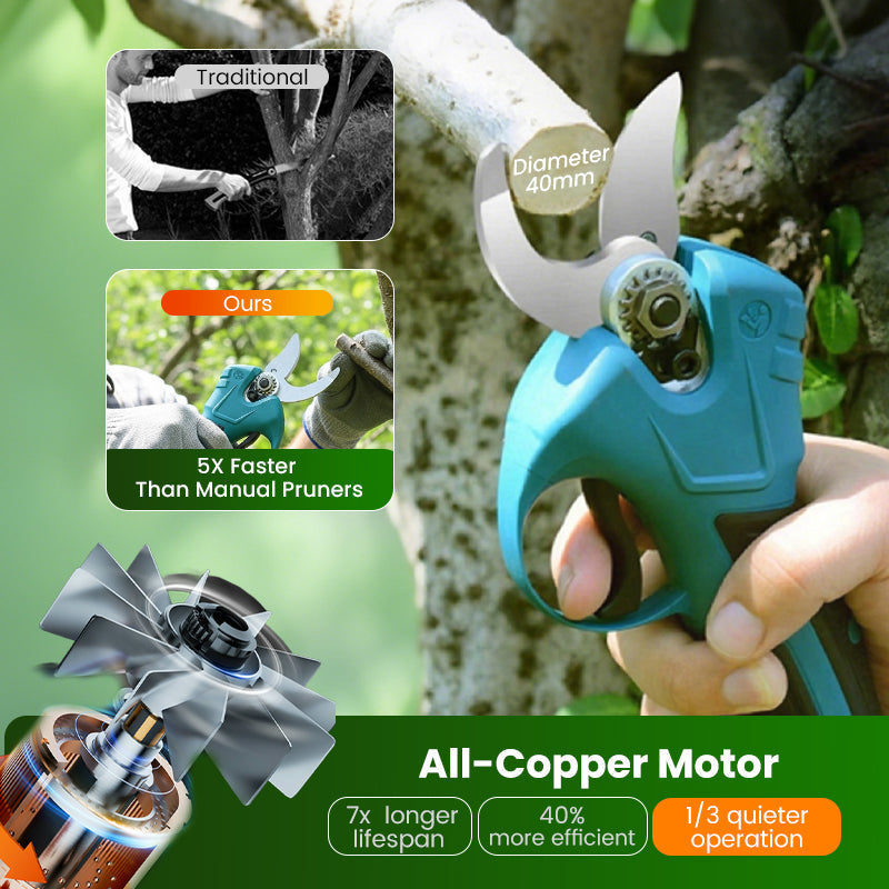 ELECTRIC PRUNING SHEARS - Cordless and 10mm Cutting Capacity, 2-Hour Fast Charge, Ergonomic Design for Garden and Orchard
