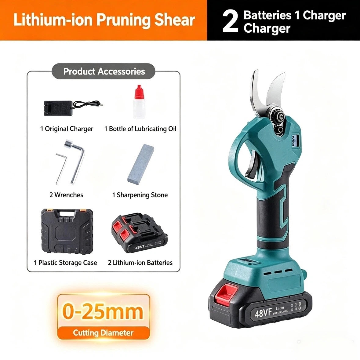 ELECTRIC PRUNING SHEARS - Cordless and 10mm Cutting Capacity, 2-Hour Fast Charge, Ergonomic Design for Garden and Orchard
