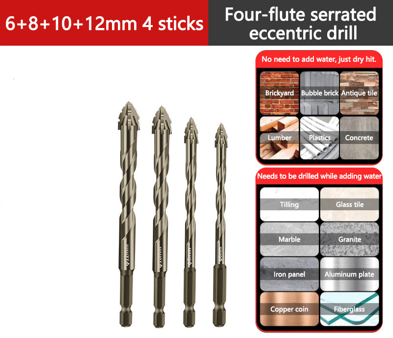 High-Strength 4-Flute Serrated Eccentric Drill Bit Kit