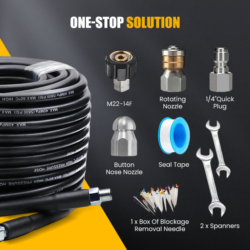 5800 PSI sewer cleaning kit Rotating nozzle and reinforced hose for unclogging pipes shipping