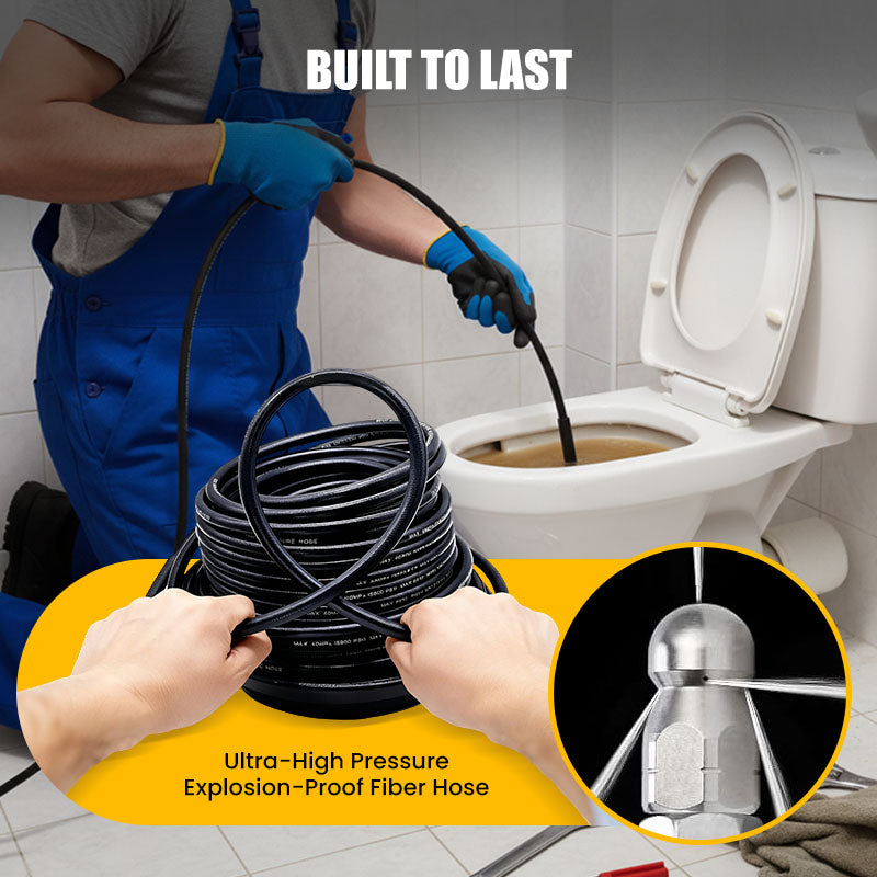 5800 PSI sewer cleaning kit Rotating nozzle and reinforced hose for unclogging pipes shipping