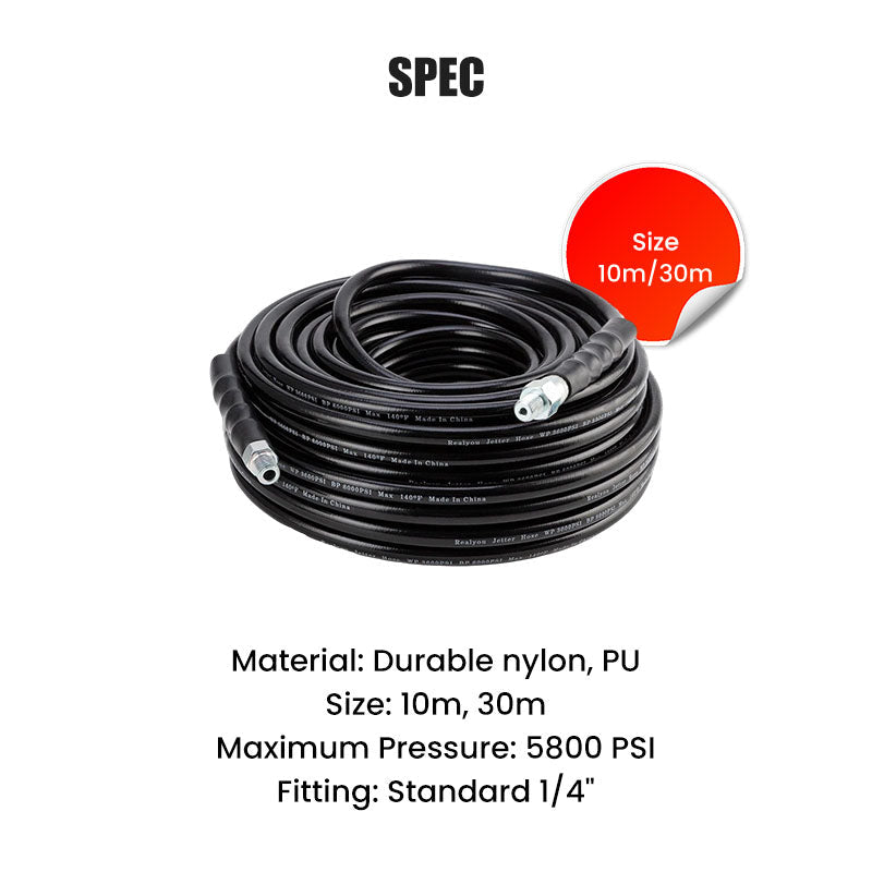 5800 PSI sewer cleaning kit Rotating nozzle and reinforced hose for unclogging pipes shipping