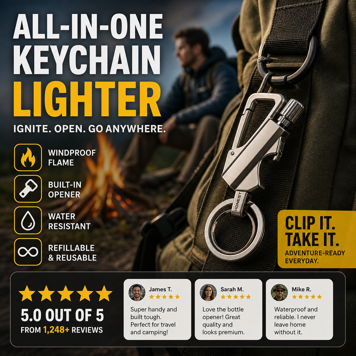 Portable Stormproof Lighter water-resistant and Windproof Ignition Mini Keychain Fire Starter Survival Tool for Camping and Emergency