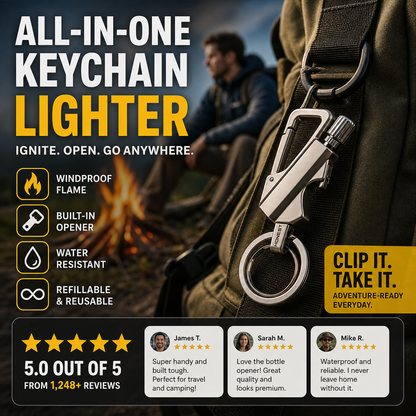 Portable Stormproof Lighter water-resistant and Windproof Ignition Mini Keychain Fire Starter Survival Tool for Camping and Emergency