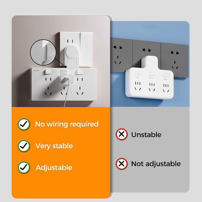 Wall Multi-Plug Outlet Extender with Separate Switches