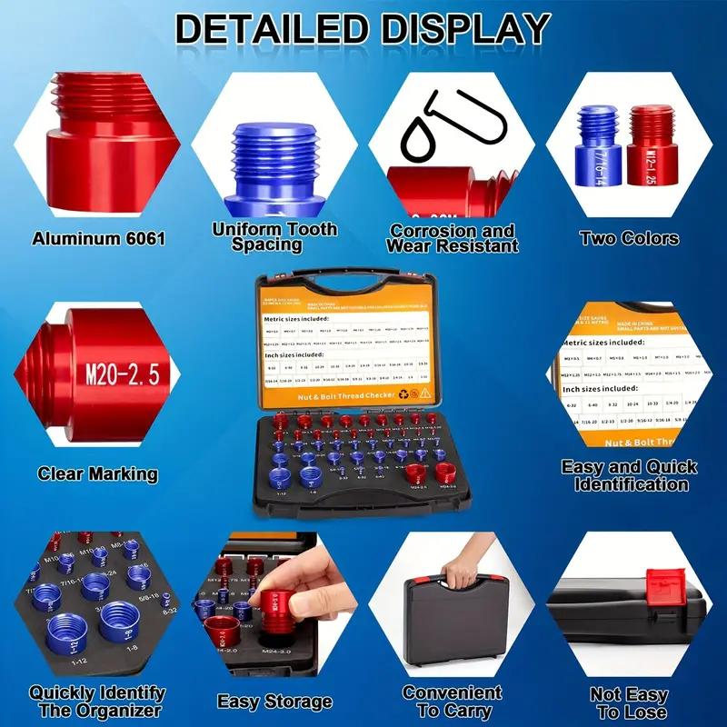 Nut and Bolt Thread Checker Kit Military-Grade Precision for Internal and External Threads (Metric + Imperial